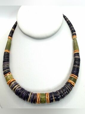 Vintage Native American-inspired Wampum Shell & Heishi Bead Necklace, 18”